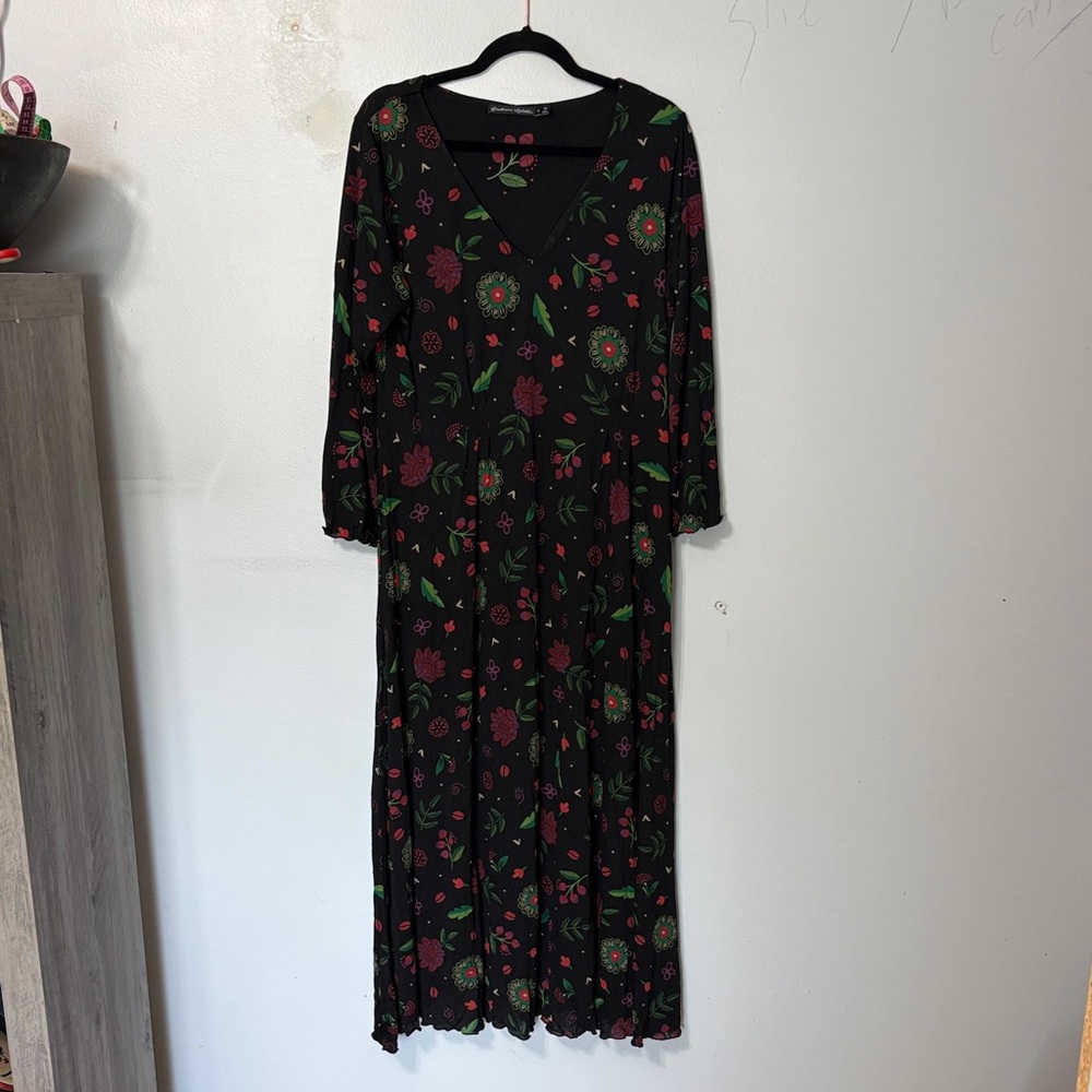 Gudrun Sjödén Floral Modal Midi/Maxi Dress Black Scandinavian Boho Size M - Picture 2 of 6